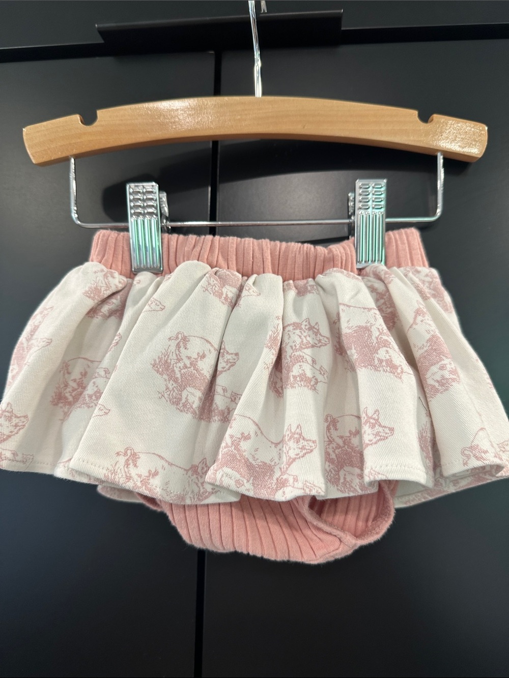 Kate Quinn Pink Ribbed Woodland Toile Skirted Bloomers 3-6M Organic Cotton